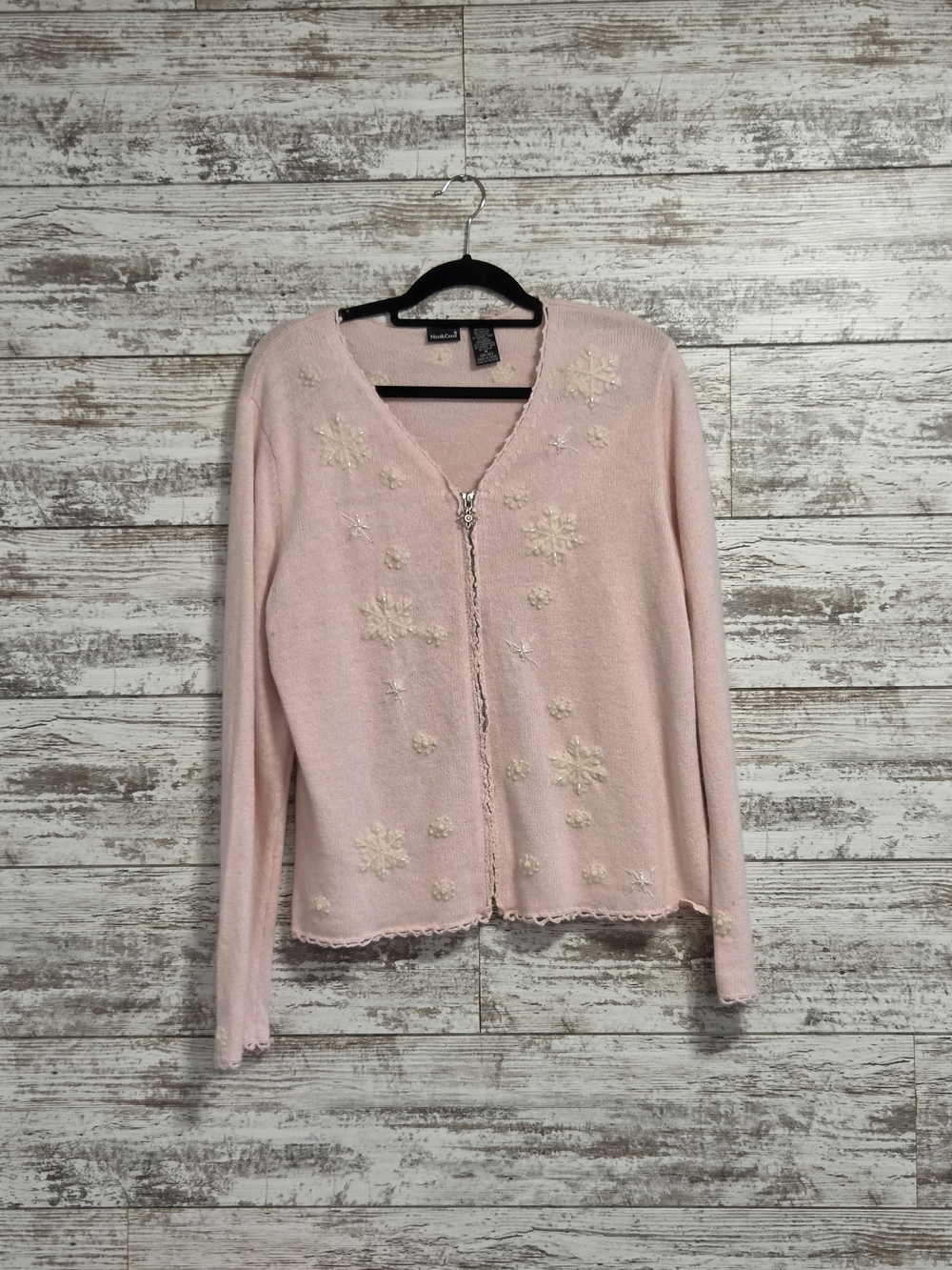 Northcrest Pale Pink Snowflake Zip Cardigan